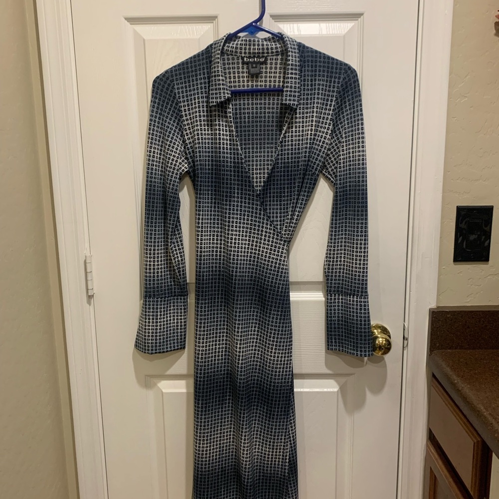 Bebe Blue and White Wrap Dress